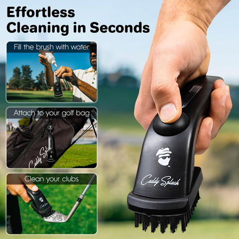Caddy Splash brush Pro attached to bag via retractable clip for easy access.