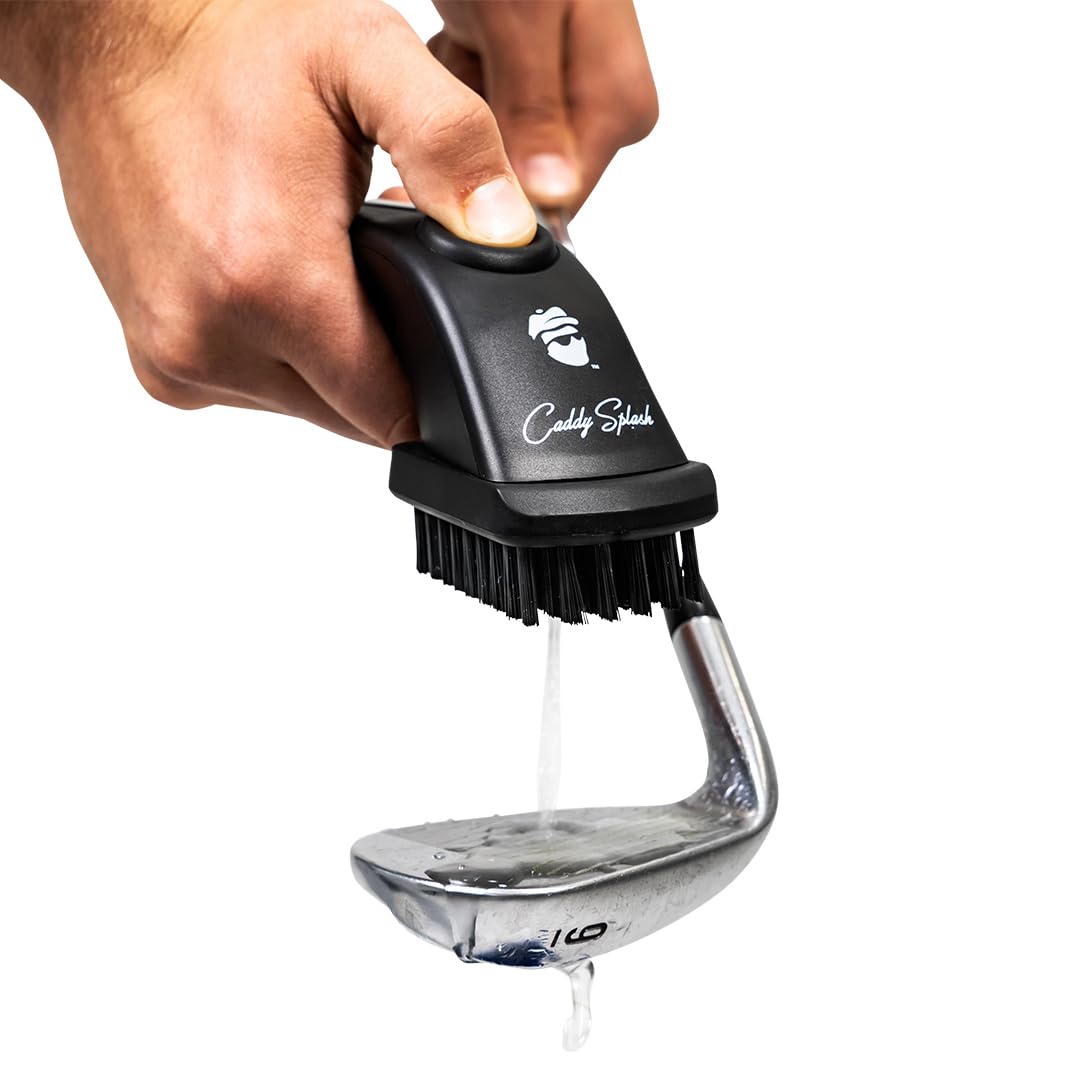 Caddy Splash Golf Club Brush Pro with water release cleans grooves quickly.