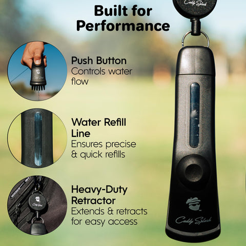 Caddy Splash nylon bristles scrub dirt without scratching grooves on clubs.
