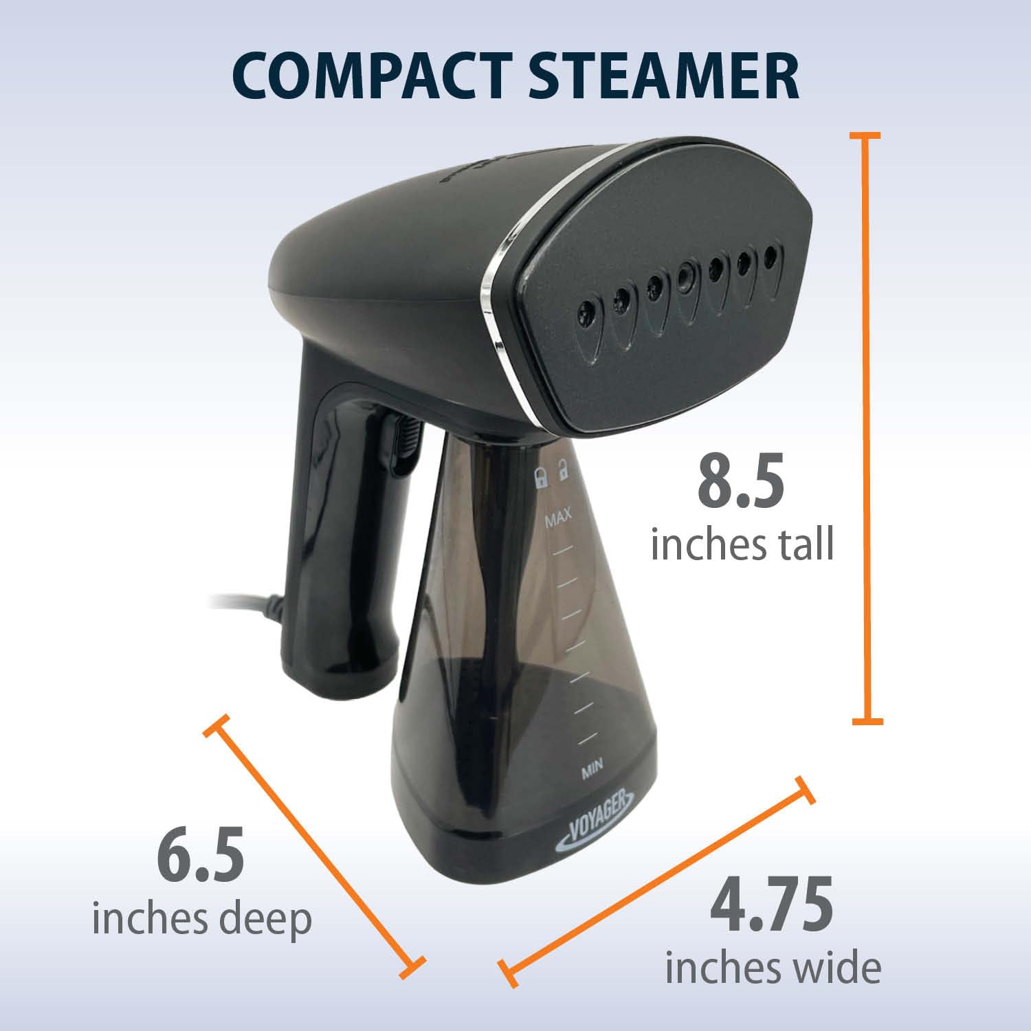 Cafe Valet Voyager Cloud steamer matte black grip highlighting comfortable handling