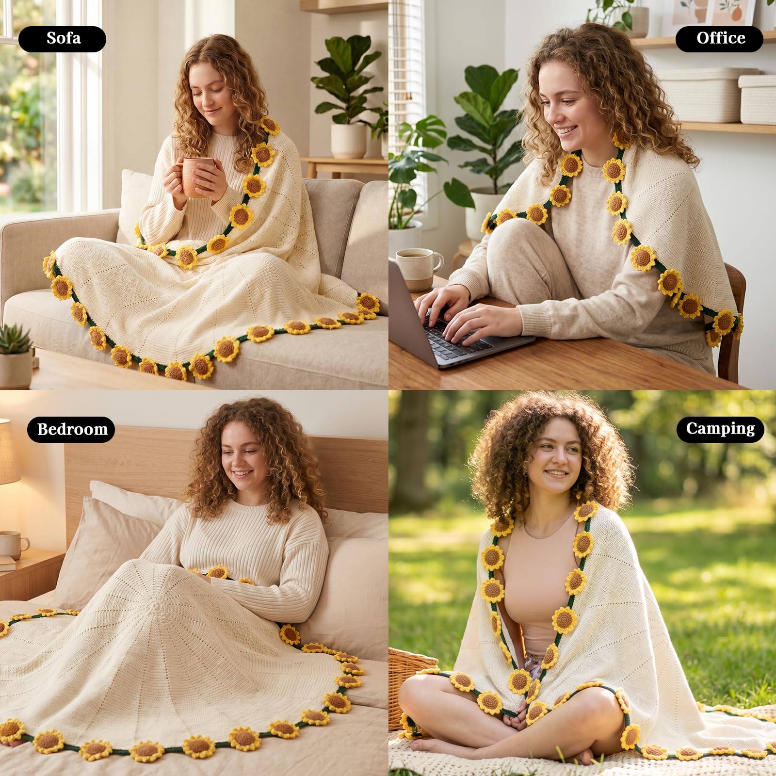 Cagulax sunflower blanket outdoors for picnics and travel snuggles.