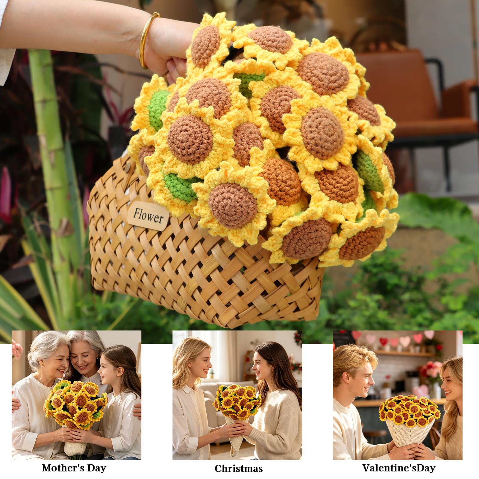 Cagulax sunflower blanket detail highlighting handcrafted crochet petals.