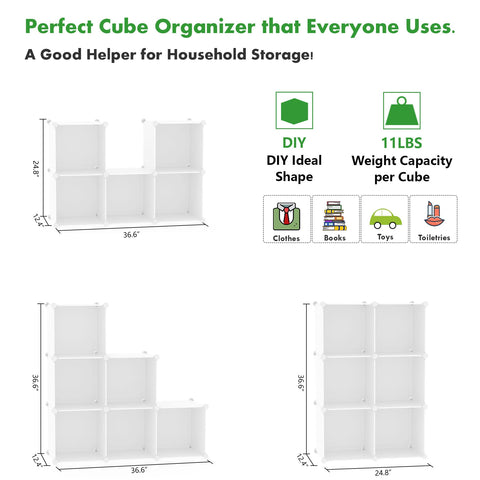 CAHOME 6-cube storage milky bookshelf setup for living room or study
