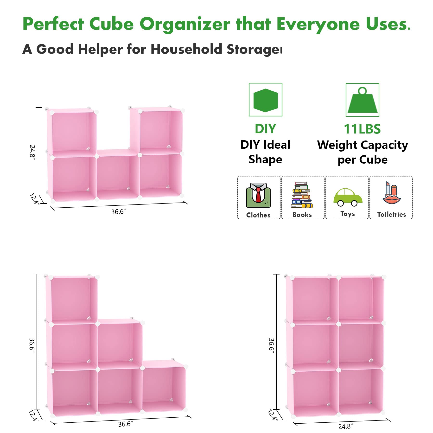 Cahome cube storage organizer pink living room setup with decor and books