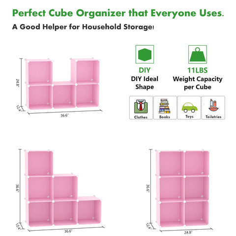 Cahome cube storage organizer pink living room setup with decor and books