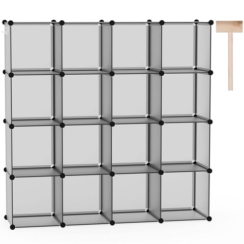 C&AHOME 16-cube grey plastic unit during assembly for quick setup.