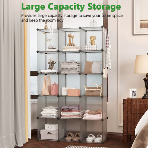 C&AHOME 16-cube grey plastic unit in living room boosting organization.