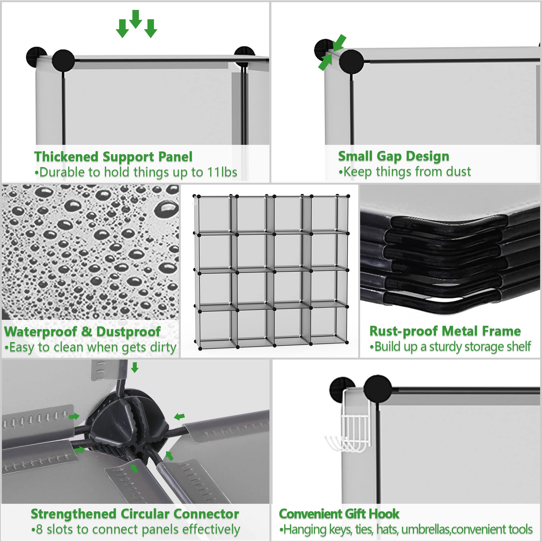 C&AHOME 16-cube grey plastic unit with sturdy frame.
