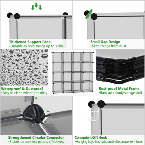 C&AHOME 16-cube grey plastic unit with sturdy frame.
