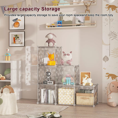 C&AHOME six-cube shelves assembled show flexible layout for bedrooms, living rooms, or offices.