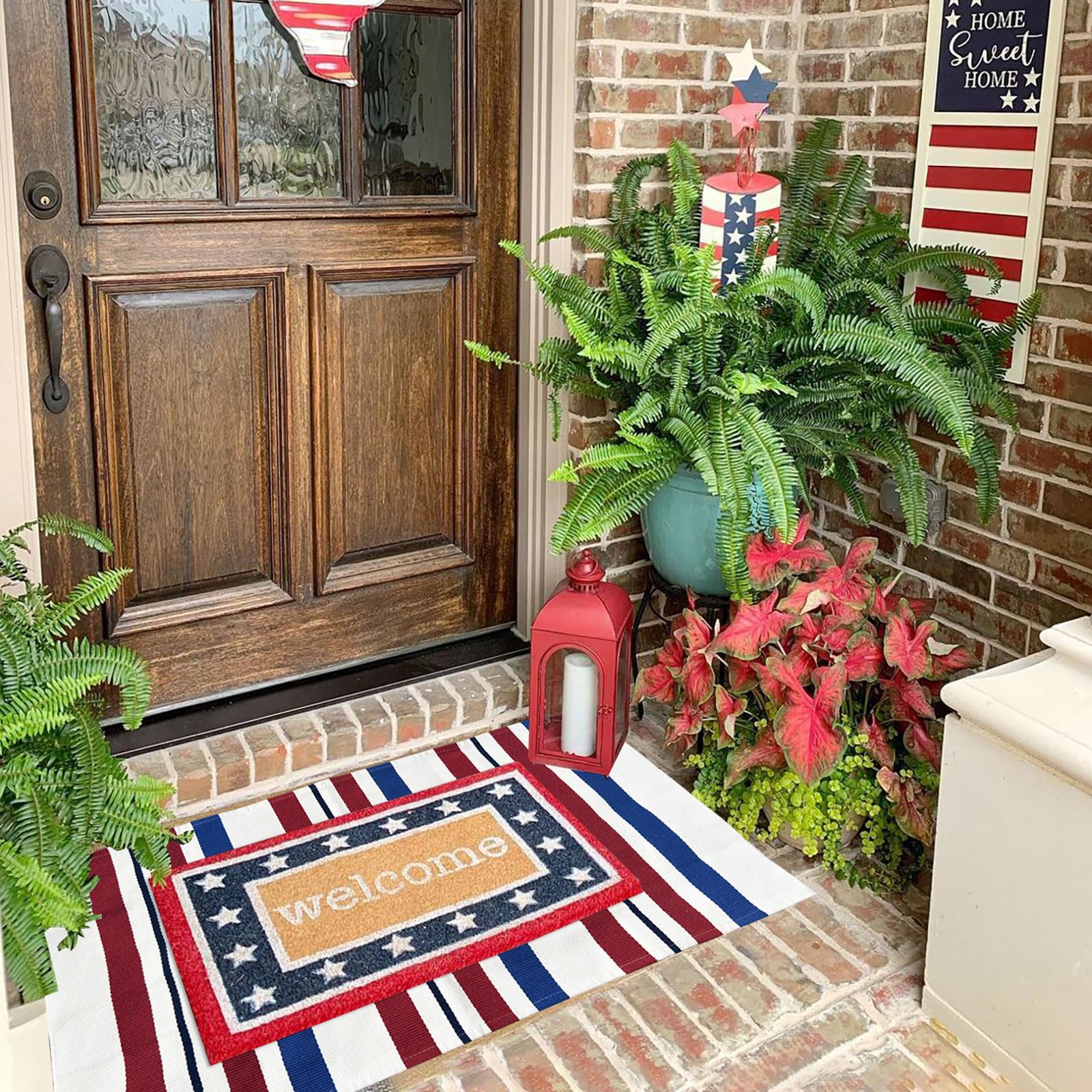 CAINANEL patriotic front porch rug enhances curb appeal with stripes