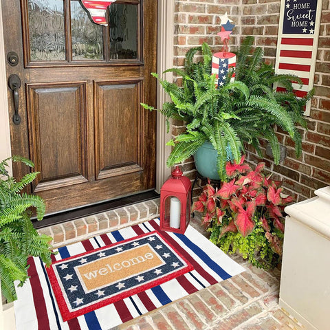CAINANEL patriotic front porch rug enhances curb appeal with stripes