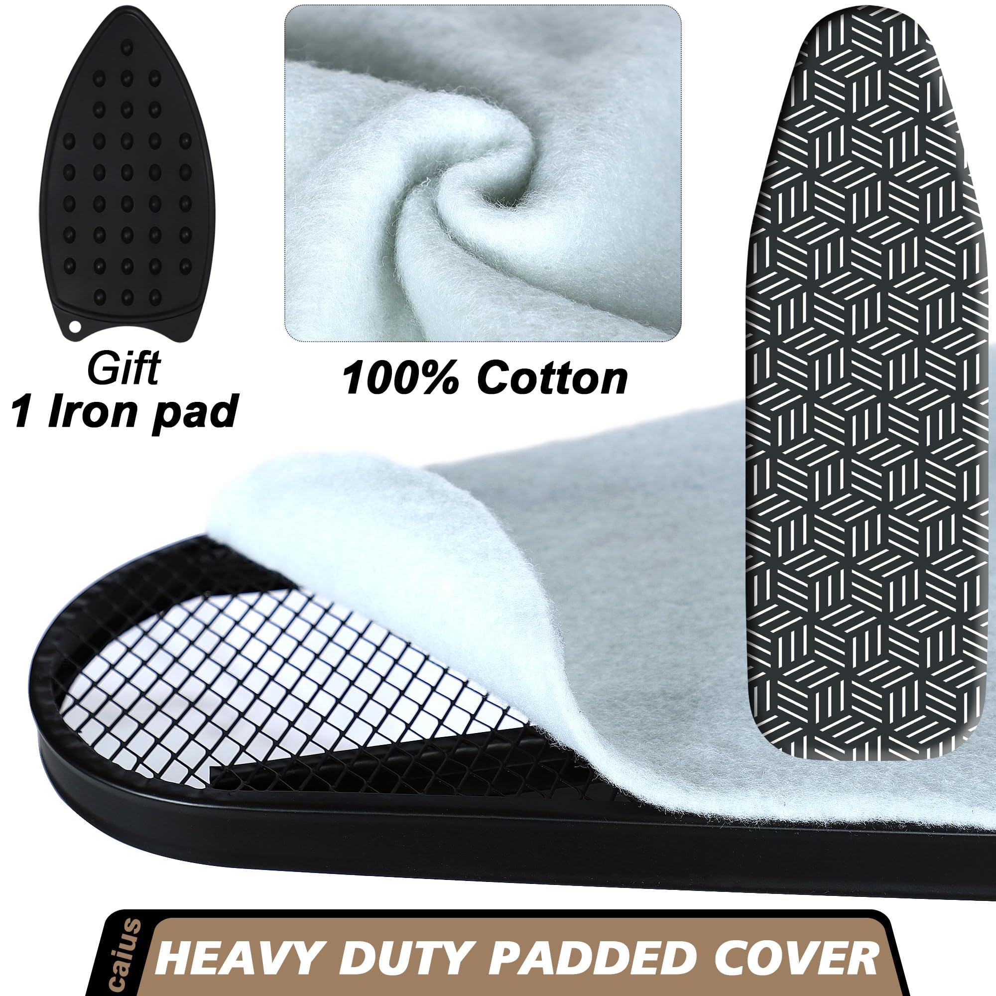 Caius ironing board stable anti-skid feet prevent wobble during use.
