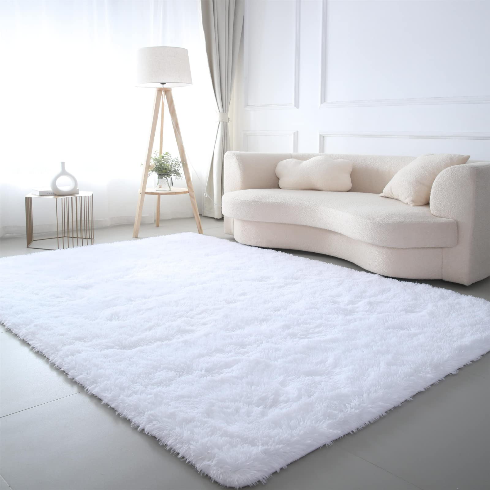 CAIYUECS Ultra Soft Shag Area Rug 5x7 white enhances cozy living spaces