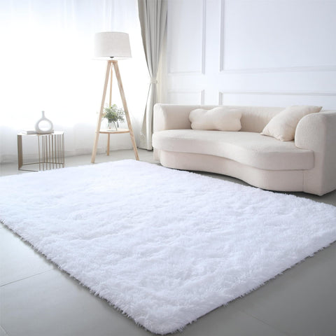 CAIYUECS Ultra Soft Shag Area Rug 5x7 white enhances cozy living spaces