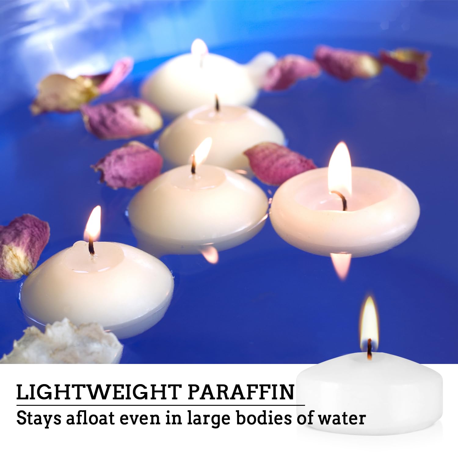 CAKETYCG cotton-core floating candles ensure stable, safe floating in bowls and containers.