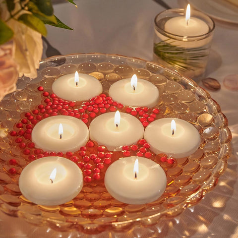 CAKETYCG floating candle in a cylinder vase enhances table decor.