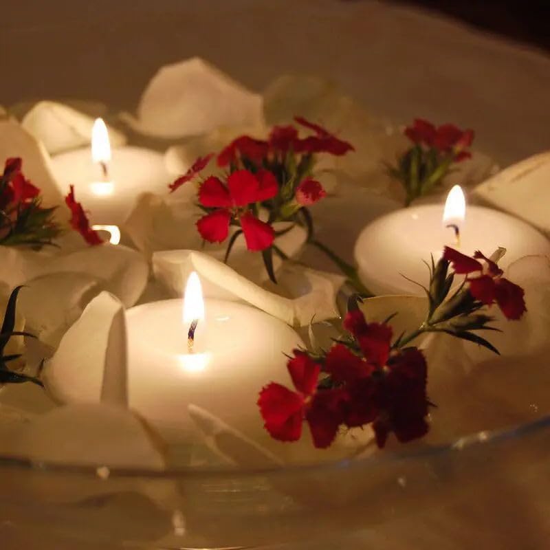 CAKETYCG indoors bath setup with floating candles for relaxing ambiance.