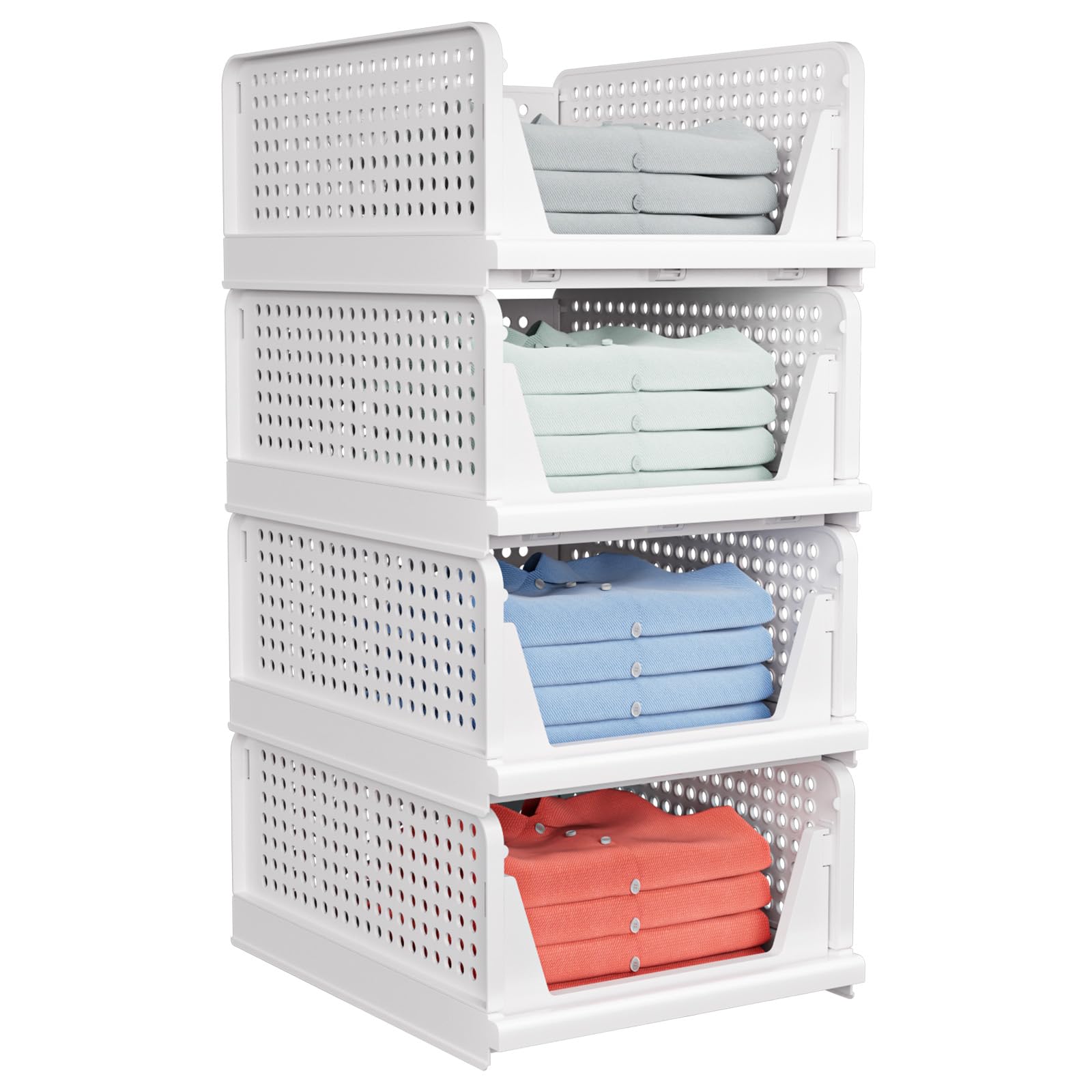 caktraie 4-pack stackable closet storage basket front view highlights space-saving organization