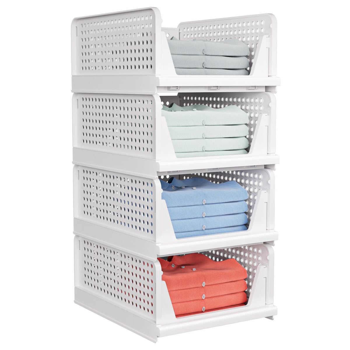 caktraie 4-pack stackable closet storage basket front view highlights space-saving organization