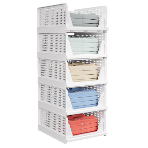caktraie 5-pack stackable closet storage bins for organized clothes.