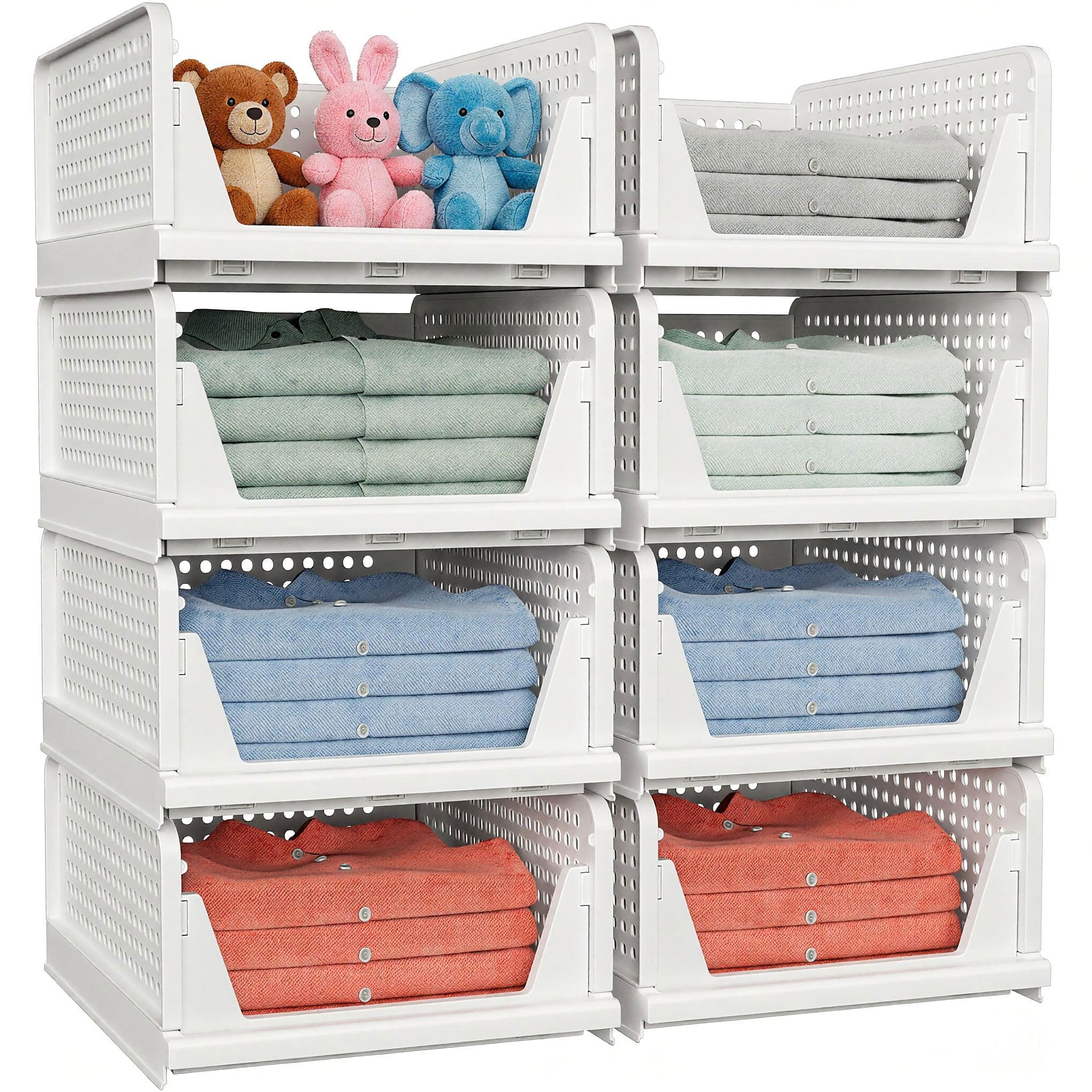caktraie 8-pack stackable storage basket assembly for organized shoes and clothes
