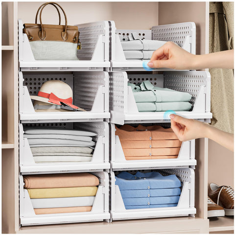 caktraie stackable closet bin demonstrates smooth pull for inner shelf access