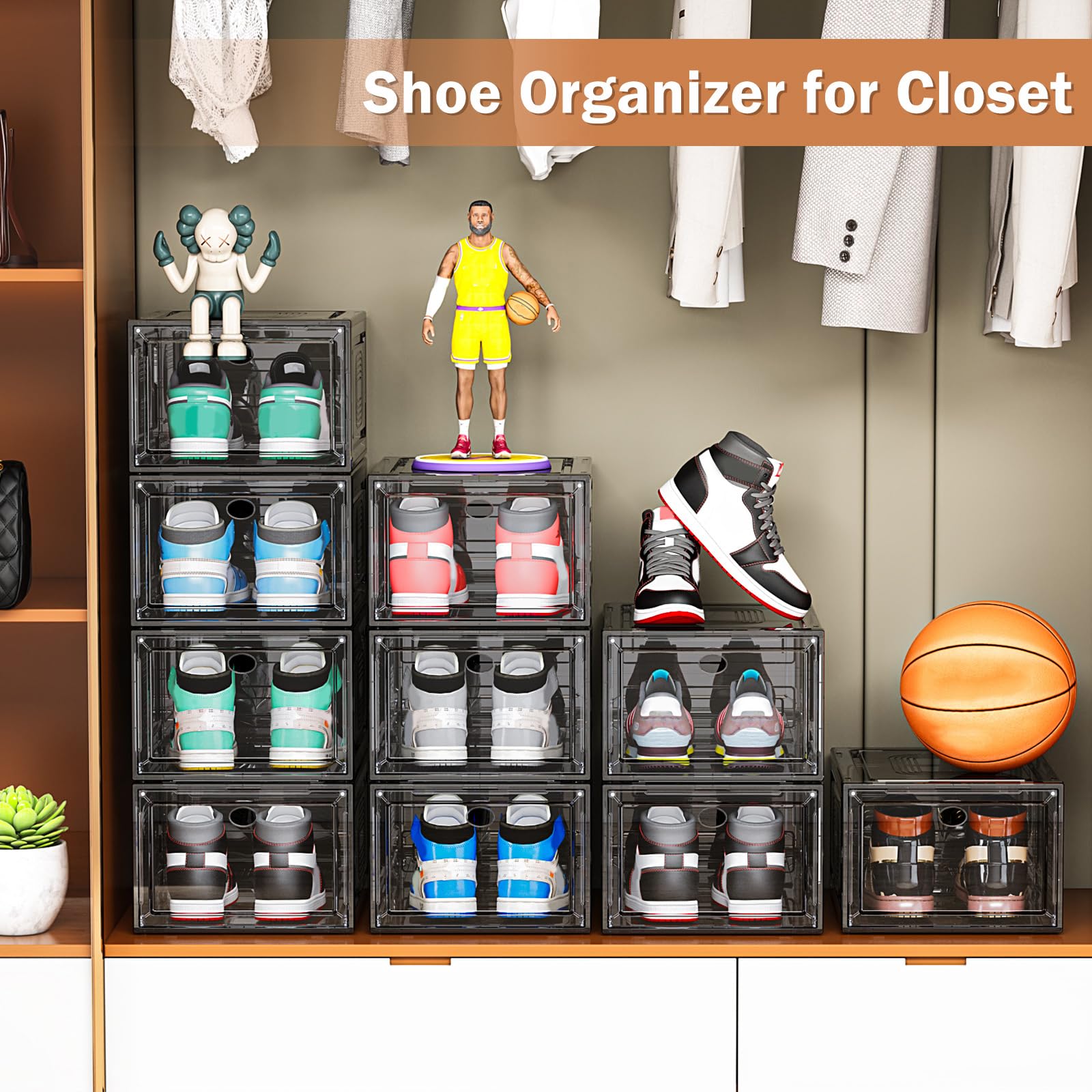 caktraie thickened shoe organizer clear box closeup showing transparent front