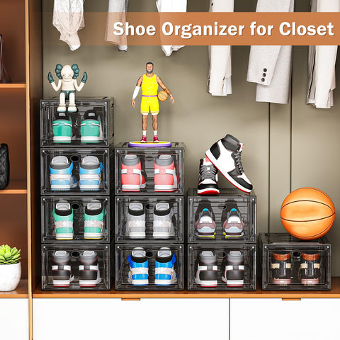 caktraie thickened shoe organizer clear box closeup showing transparent front