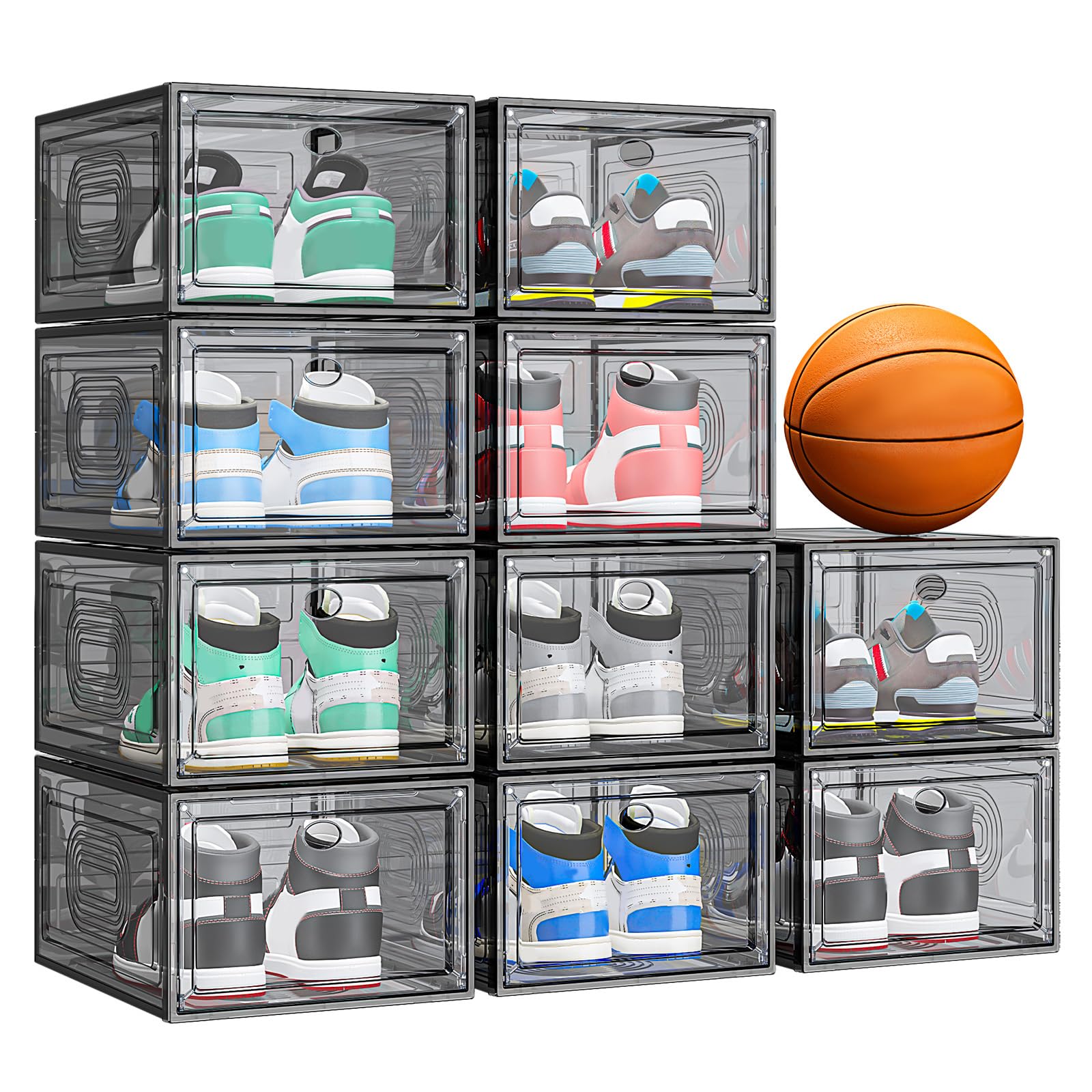 caktraie thickened shoe organizer with magnetic front door for quick sneaker visibility