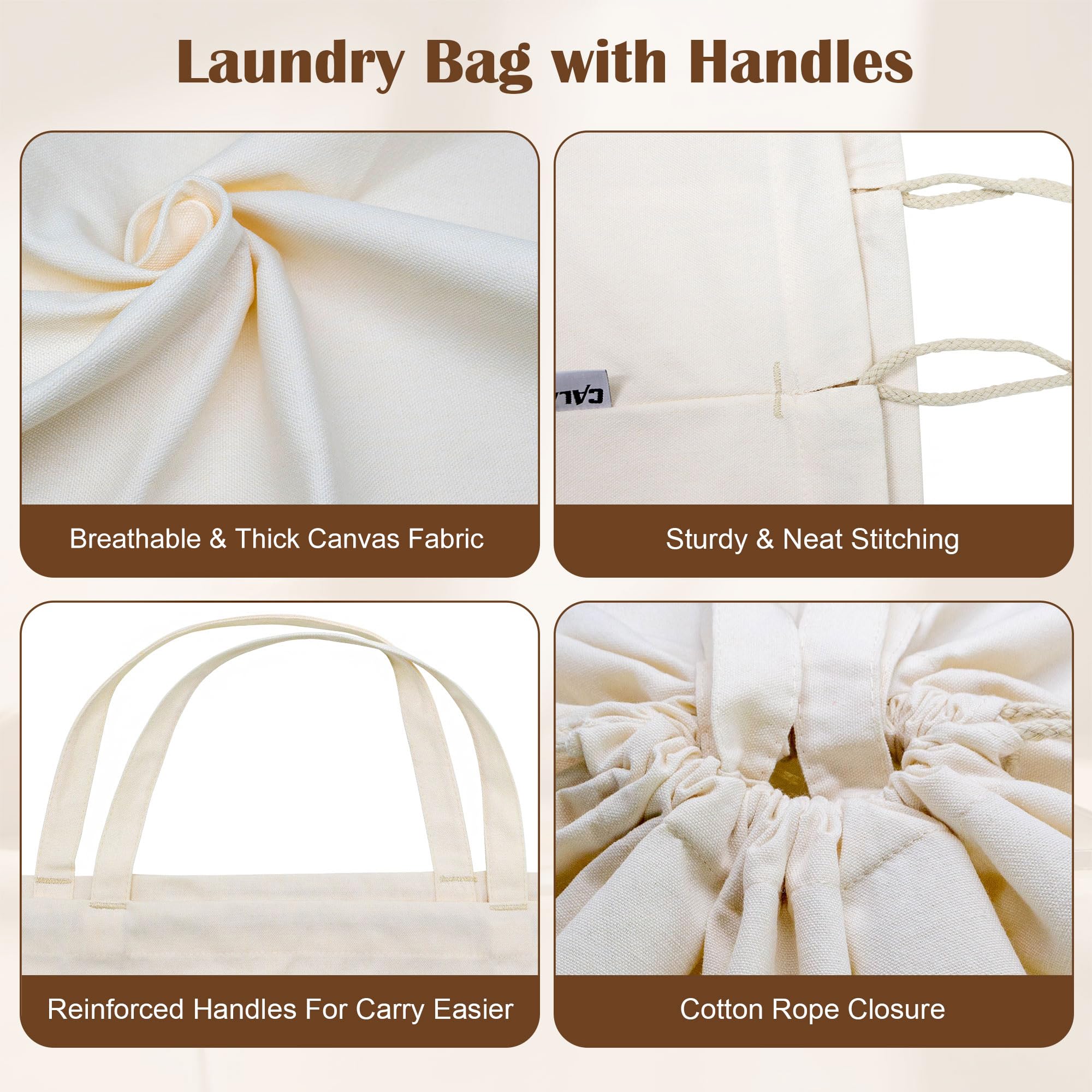 CALACH canvas laundry bag used as a hamper liner for organized storage.