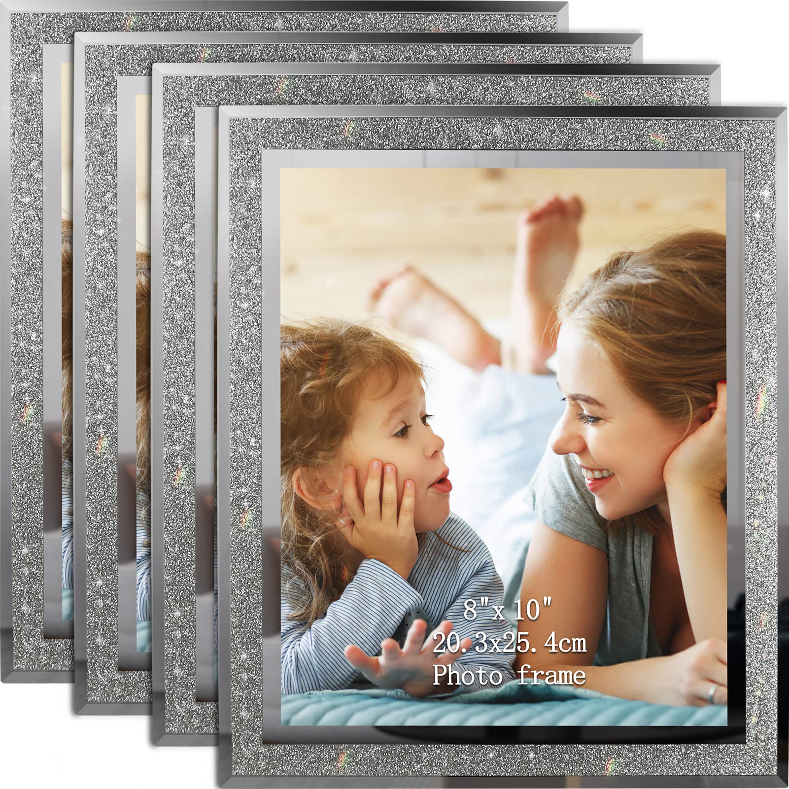 Calenzana 4-pack 8x10 sparkle glass frames with beveled border for eye-catching displays.
