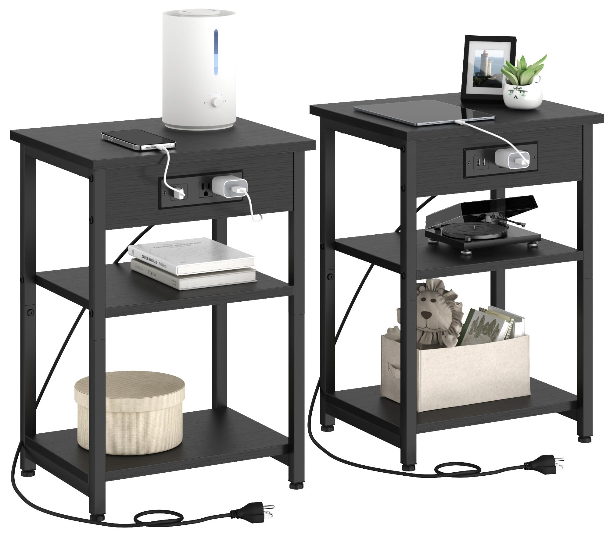 CALERTAIN end table with charging station keeps devices organized and within reach