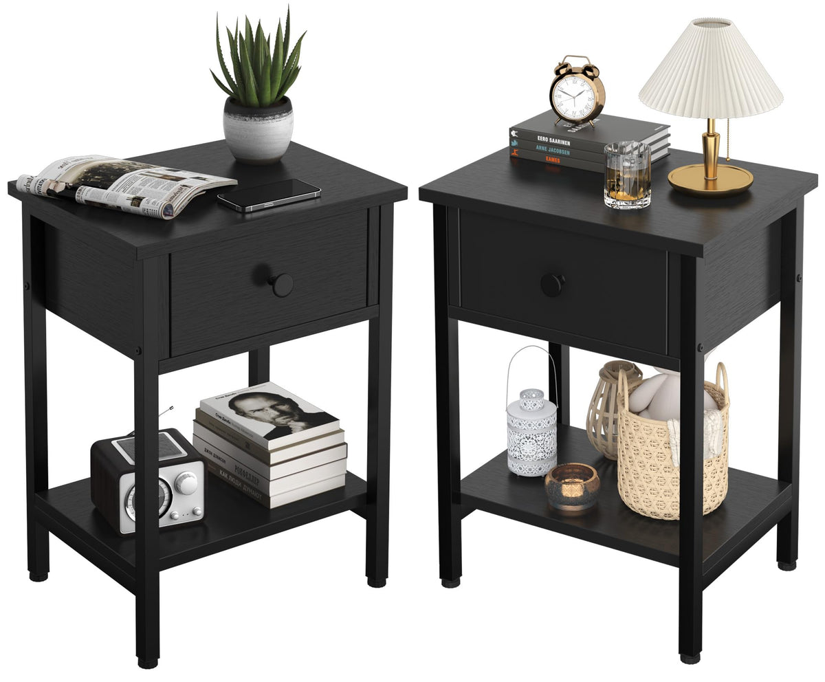 CALERTAIN nightstands with closed drawers for tidy bedside storage.
