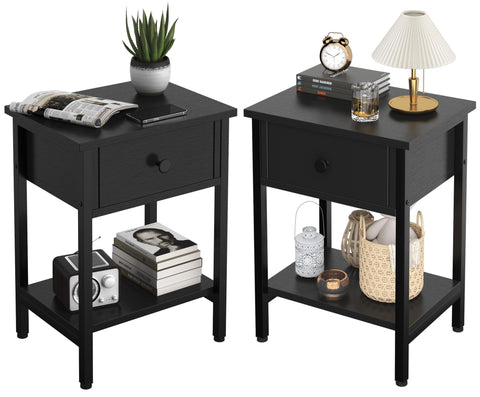 CALERTAIN nightstands with closed drawers for tidy bedside storage.