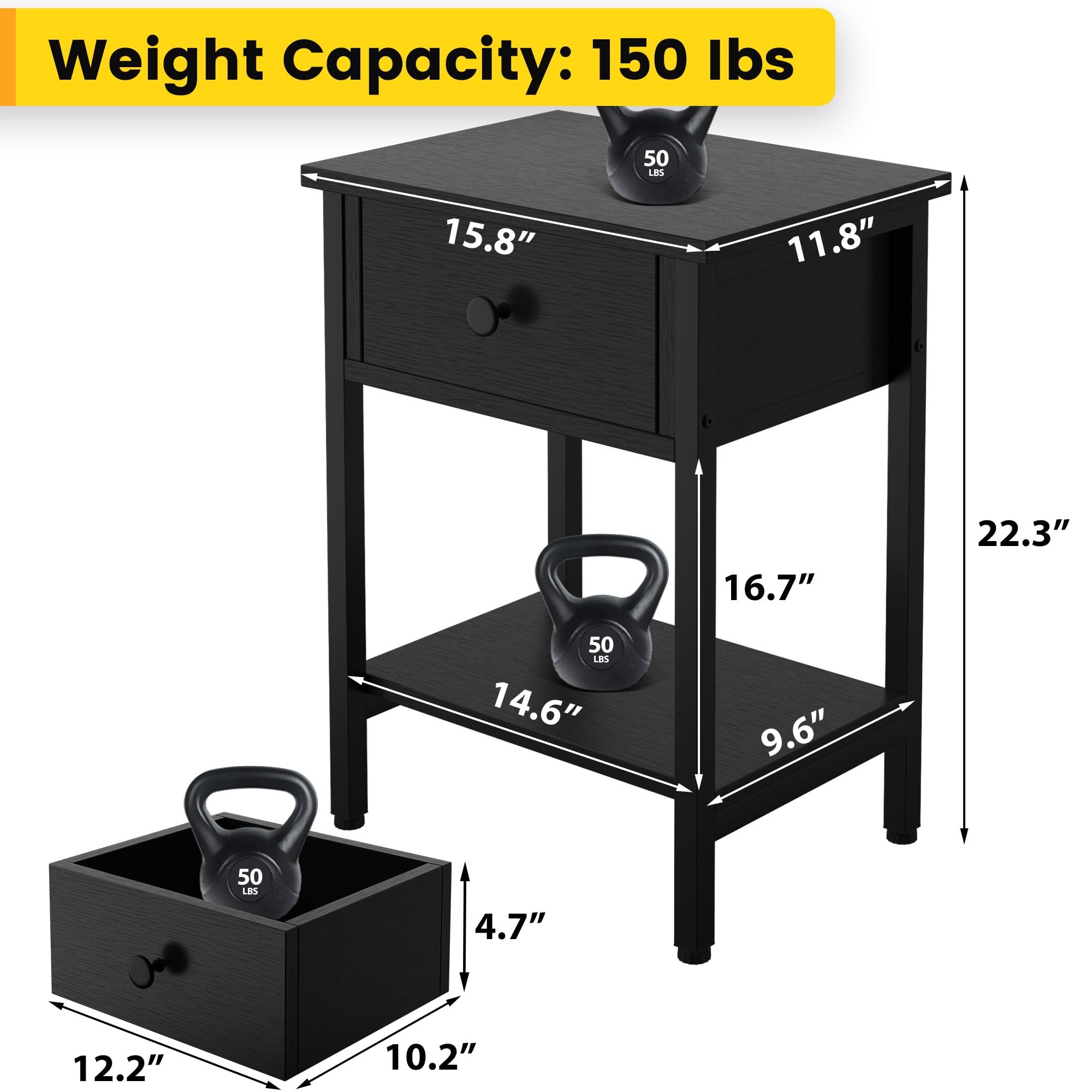 CALERTAIN nightstands with drawer open for quick access to essentials.