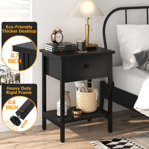 CALERTAIN nightstands shown from side view highlighting sturdy legs.