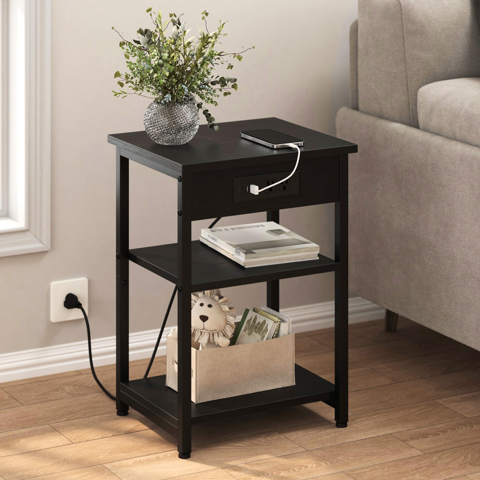 CALERTAIN 3-tier narrow side table maximizes small-space storage