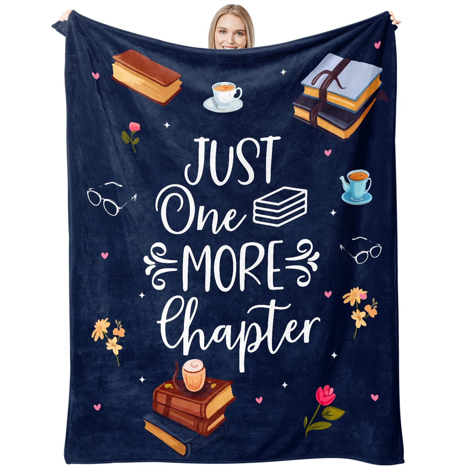 Calibron book lovers blanket in navy, a warm reading companion for chilly evenings.