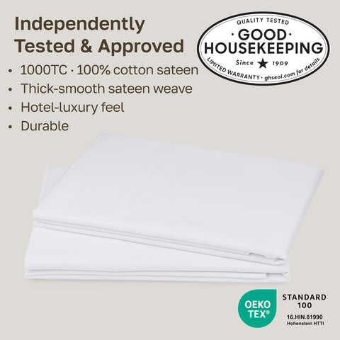 California Design Den 1000tc sateen fabric—rich feel and durable finish for year-round use