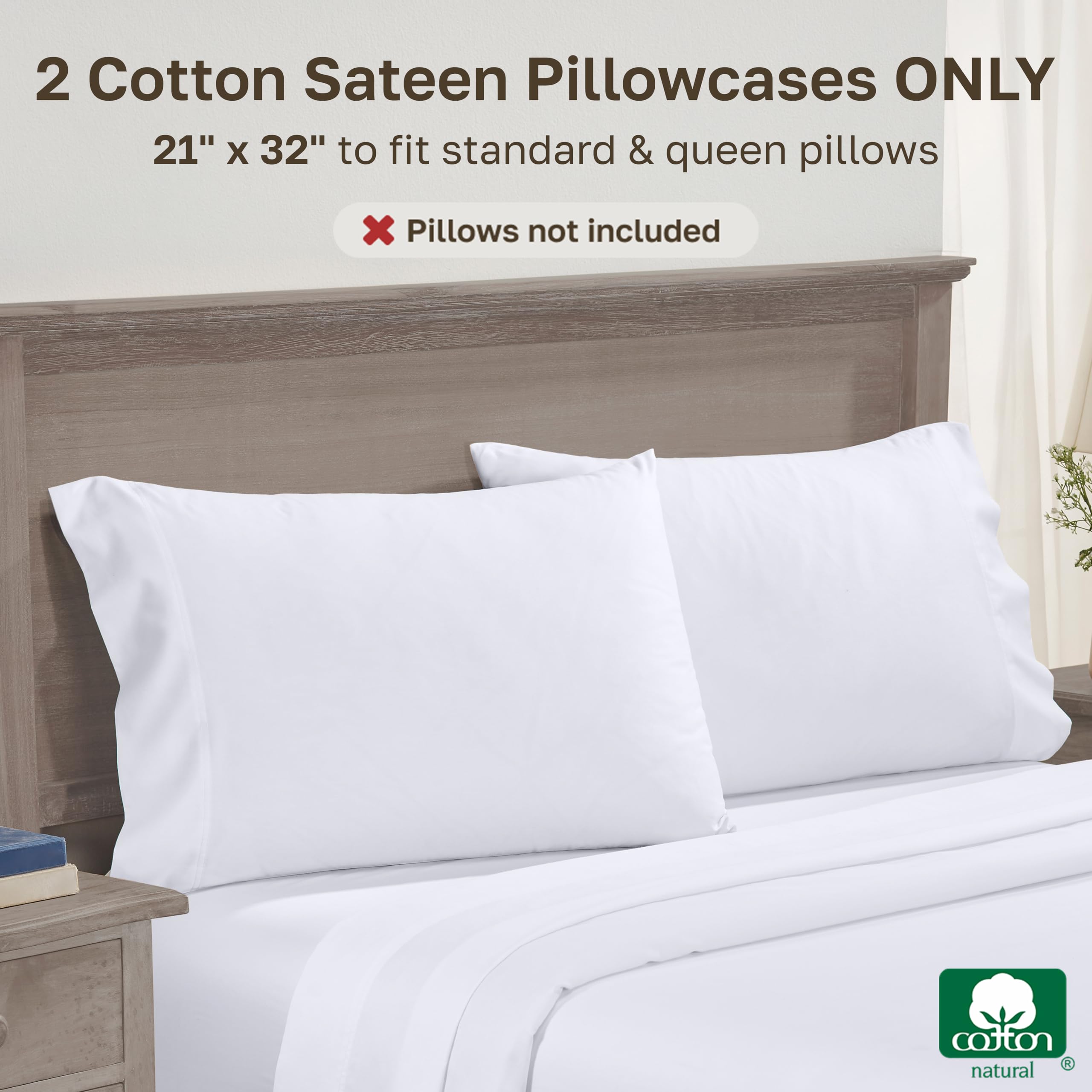 California Design Den 2-pack queen pillowcases on bed deliver crisp bright white aesthetics.