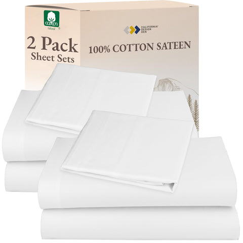 California Design Den 2-pack twin top sheet in sateen for silky softness.