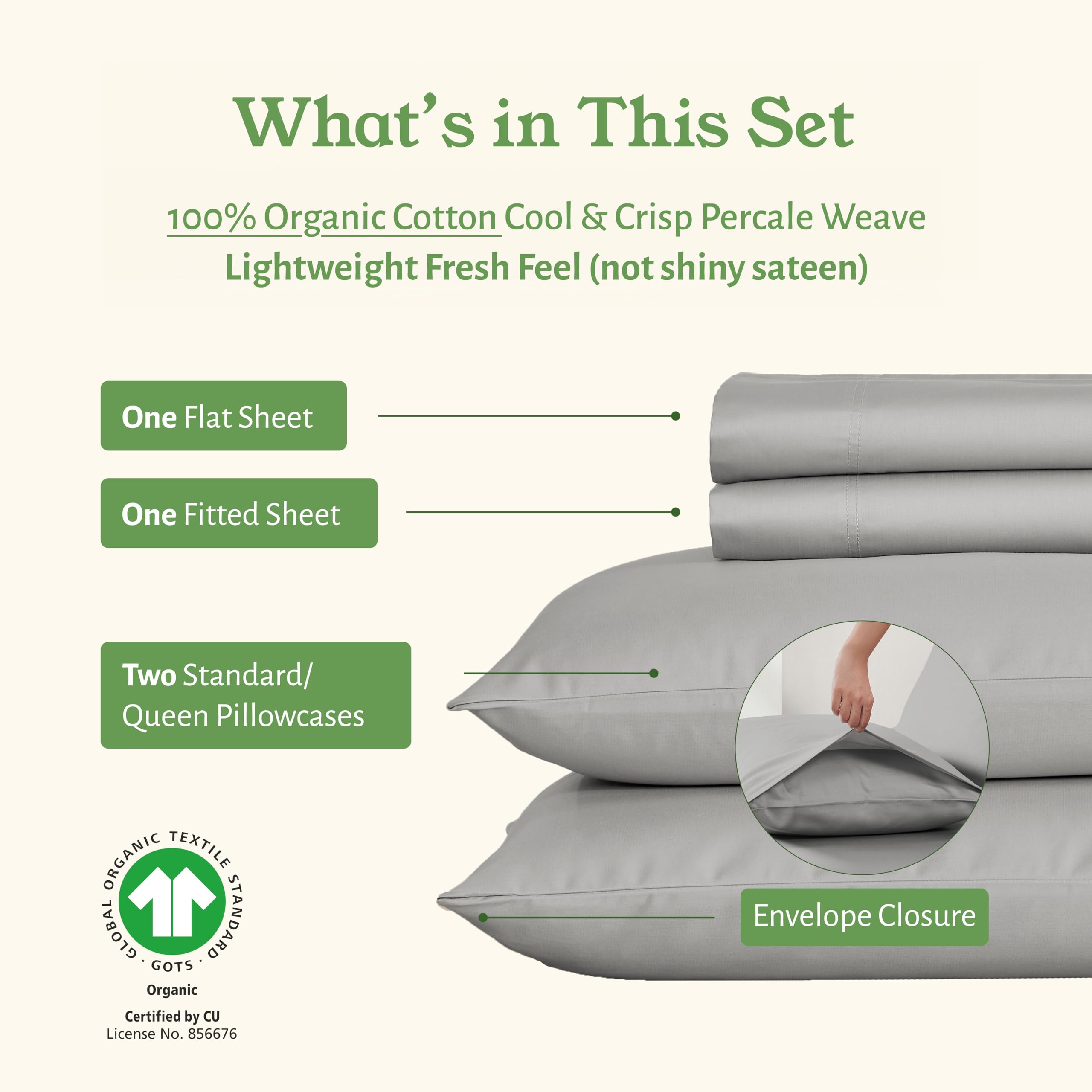 California Design Den 4-piece queen bedding set layout highlighting complete bed setup.