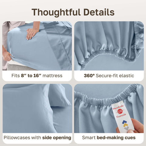 California Design Den blue 4-piece queen sheet set includes flat, fitted, pillowcases