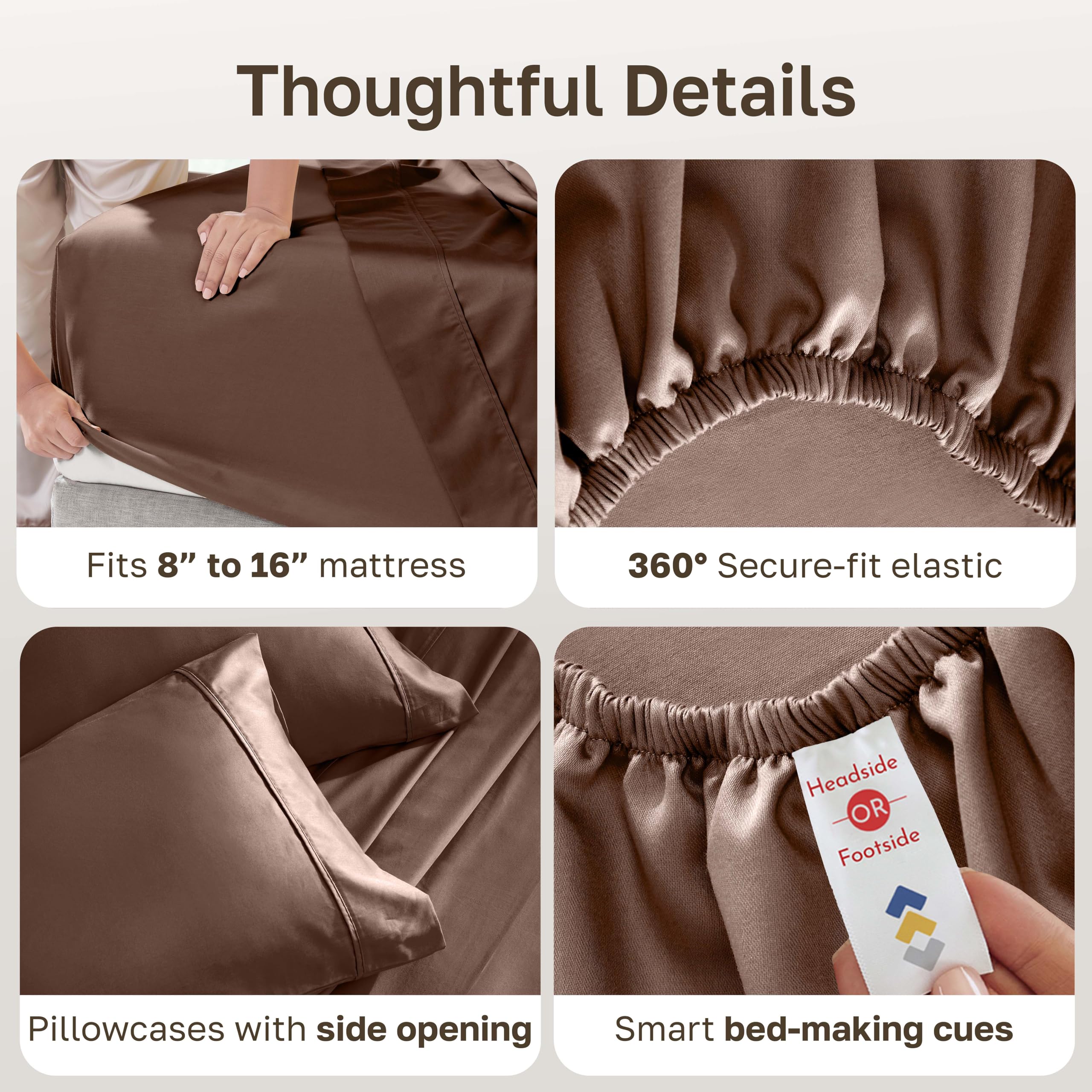 Warm espresso shade accenting a neatly made bed with California Design Den sheets