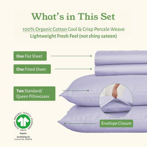 California Design Den bedding set queen 4-piece Lavender Mist.