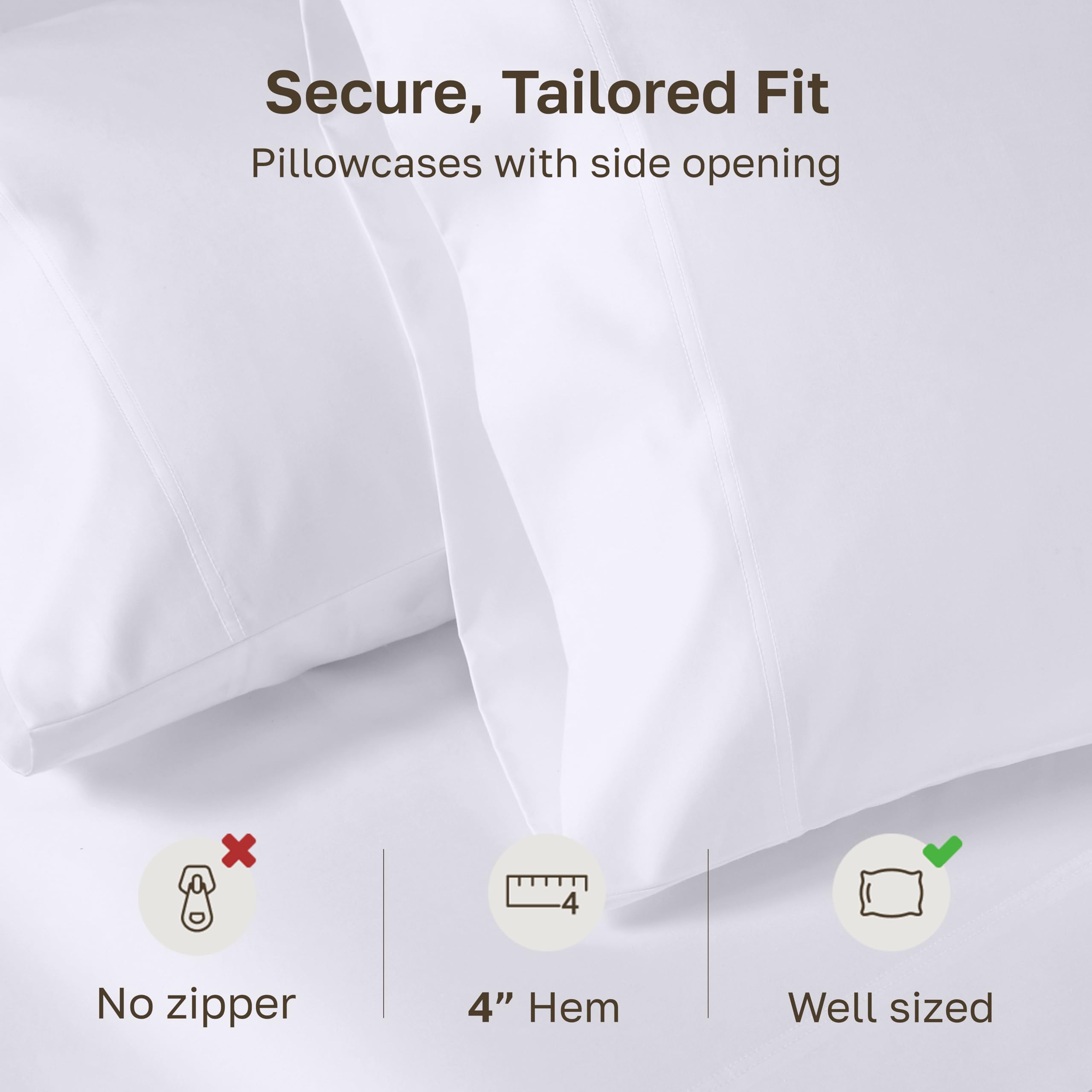 Two pillowcases measure 21x40 inches for generous king pillow fit