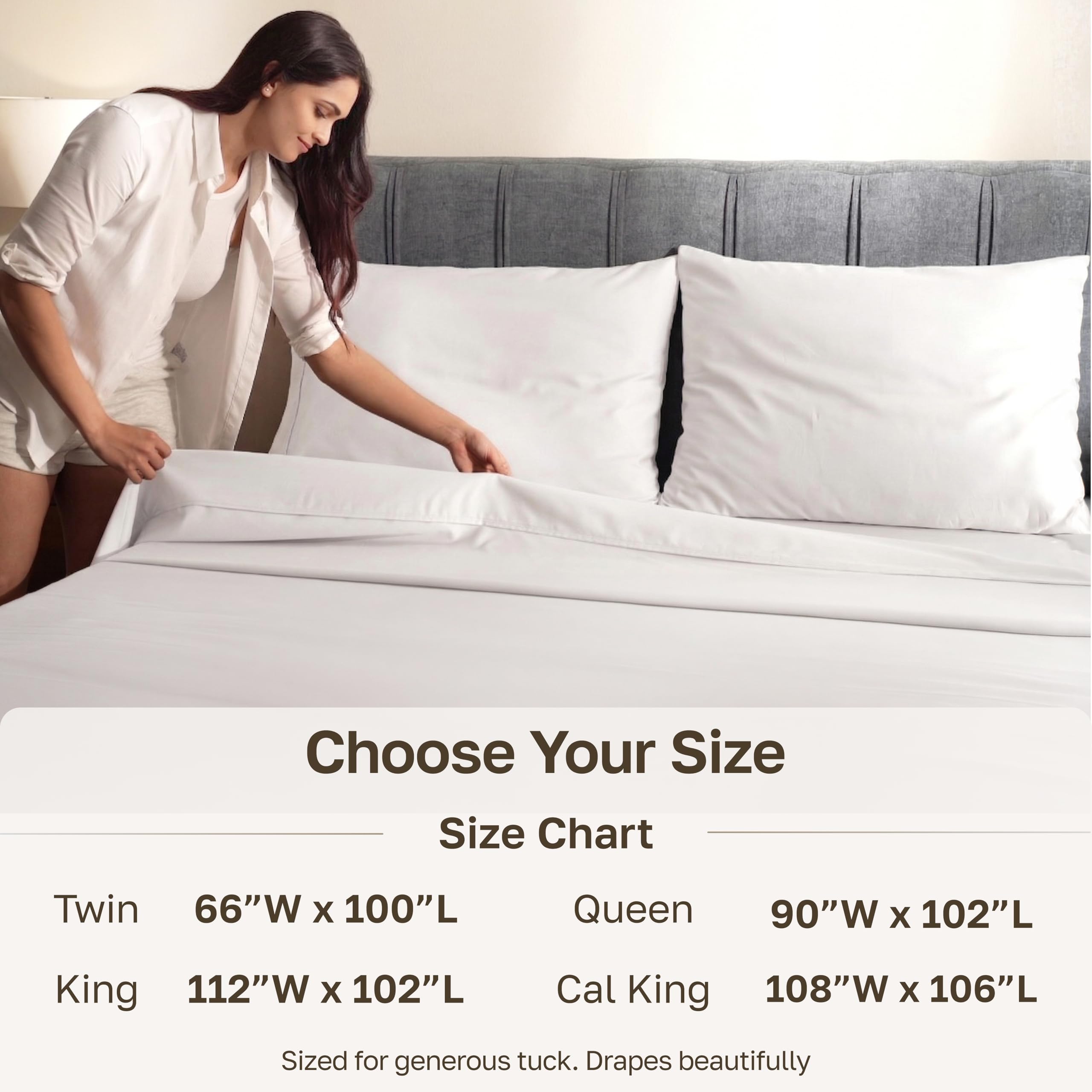 California Design Den cal king flat sheet with 4-inch pleated hem detail.