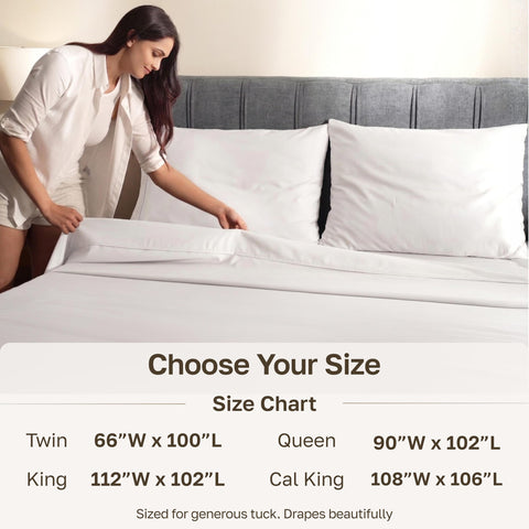 California Design Den cal king flat sheet with 4-inch pleated hem detail.