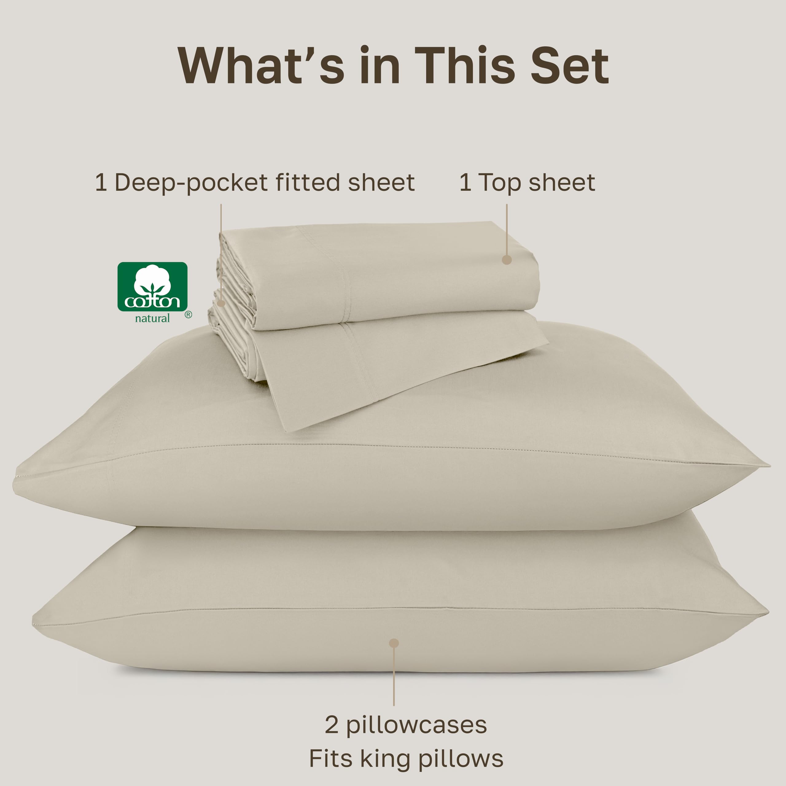 Cal King top sheet and pillowcases designed for easy bed-making